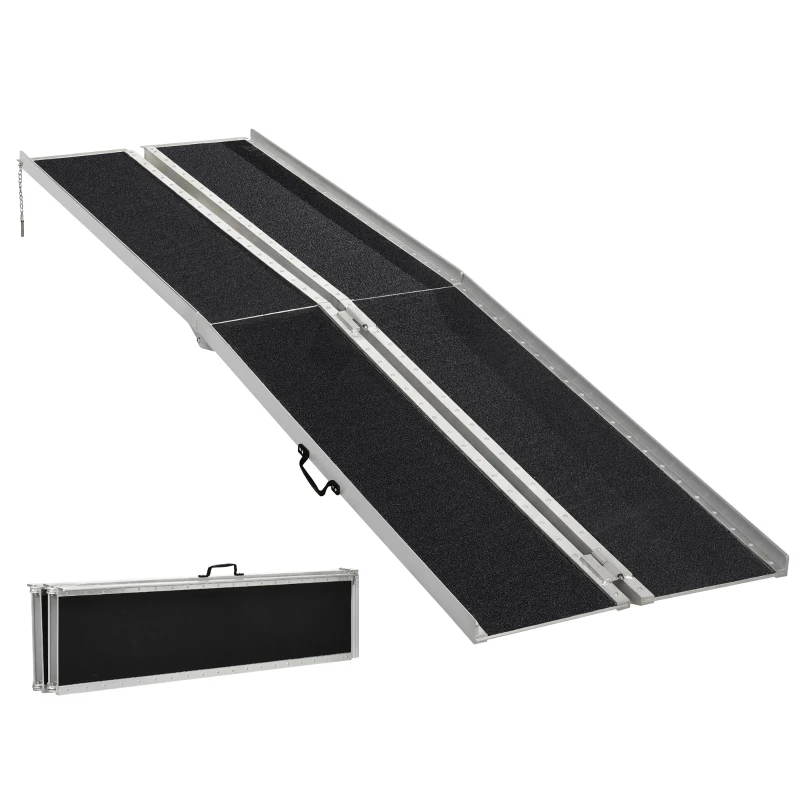 HOMCOM 10ft Wheelchair Ramp, 600lbs Capacity Non-Slip Aluminum Folding Handicap Ramp with Reinforced Welded Hinges, for Home Steps, Cars, Scooters and Stairs
