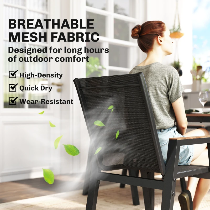 Outsunny 7 Piece Outdoor Dining Set, Rectangle Patio Table and 6 Mesh Chairs with Slatted Tabletop for Backyard, Deck, Garden