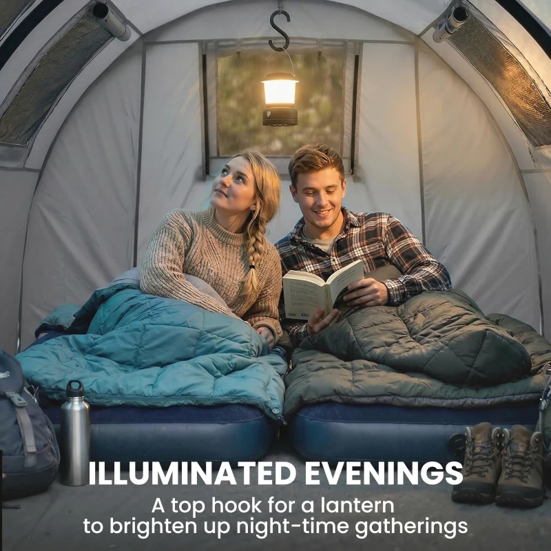 Outsunny 3-4 Person Camping Tent with 2 Rooms, 3000mm Waterproof Portable Family Tent with Carry Bag, Grey