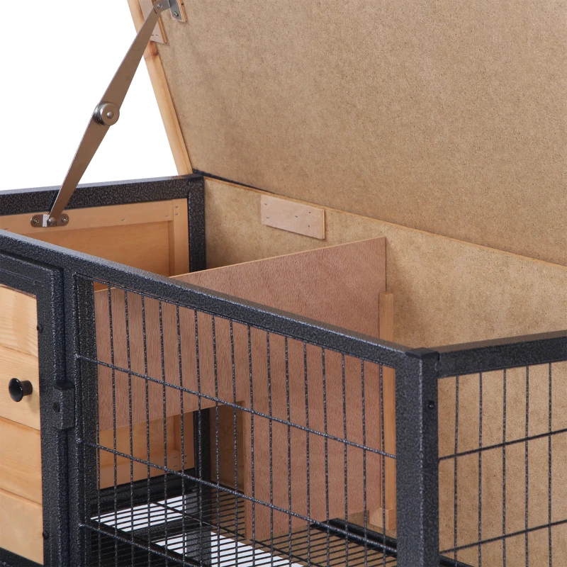 PawHut Rabbit Hutch, Wooden Bunny Cage Indoor Outdoor Bunny Hutch with Tray and Openable Water-Resistant Roof, Yellow