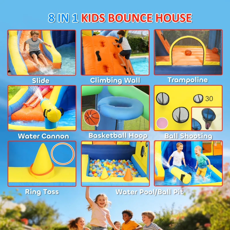 Qaba Bouncy Castle for Kids, Inflatable Bounce House with Slide, Pool (Ball Pit), Ball Shooting and Blower for Indoor Outdoor
