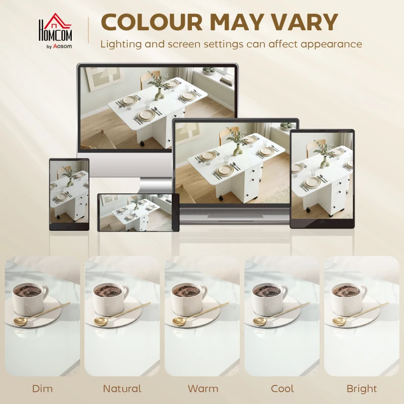 HOMCOM Drop Leaf Dining Table, Mobile Folding Table on Wheels with Drawers and Cabinet for Dining Room, Kitchen, Marble White