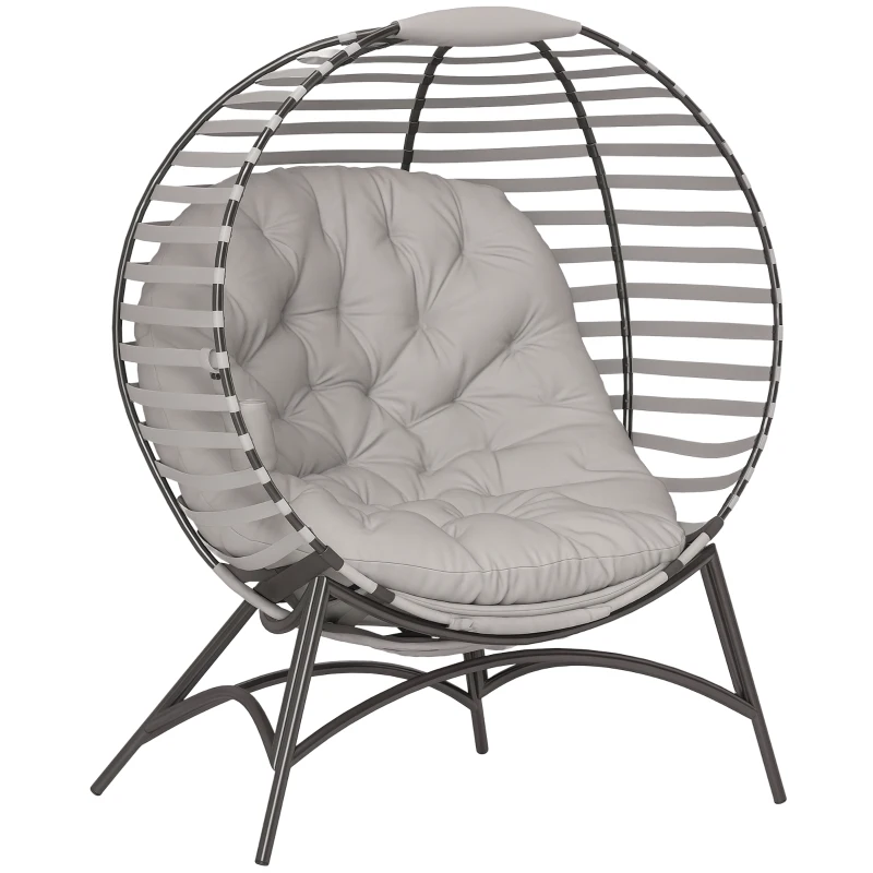 Outsunny Egg Chair, Patio Lounge Chair, Foldable Basket Chair with Large Seat Cushion, Side Pocket, Light Grey