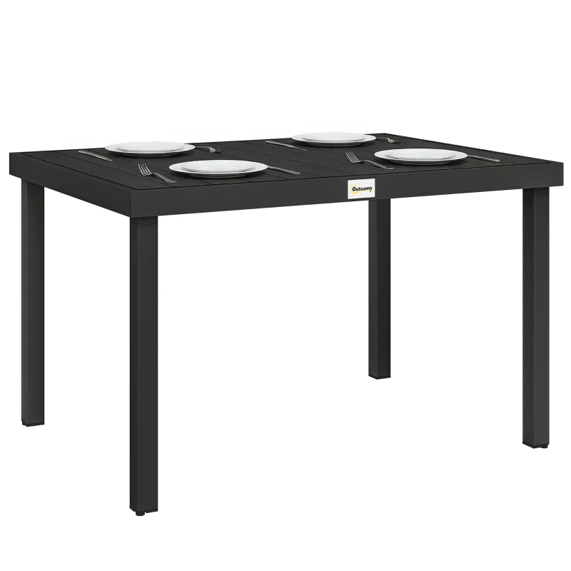 Outsunny Aluminum Outdoor Dining Table for 6, Patio Rectangular Table, 47.2" x 35.4" x 29.1", Black