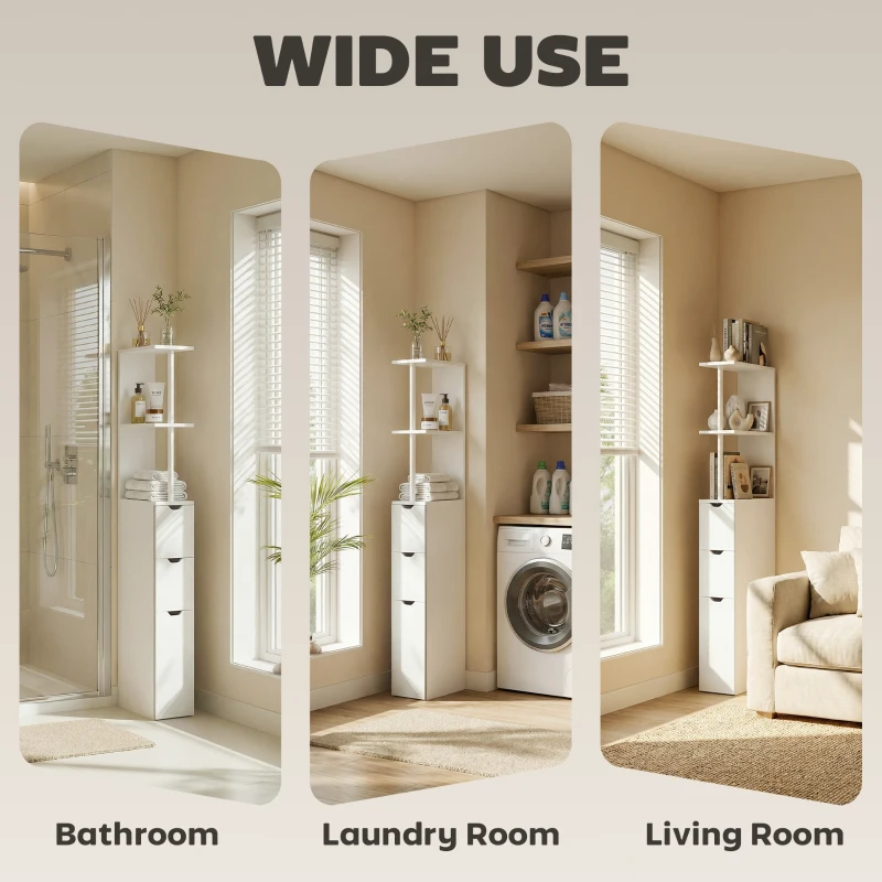 HOMCOM Tall Bathroom Storage Cabinet, Narrow Bathroom Cabinet with Drawers and Open Shelves for Small Spaces, White