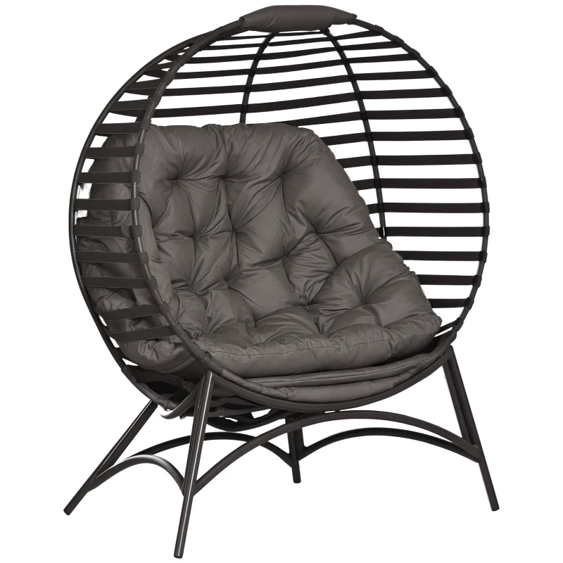 Outsunny Egg Chair, Patio Lounge Chair, Foldable Basket Chair with Large Seat Cushion, Side Pocket, Sand