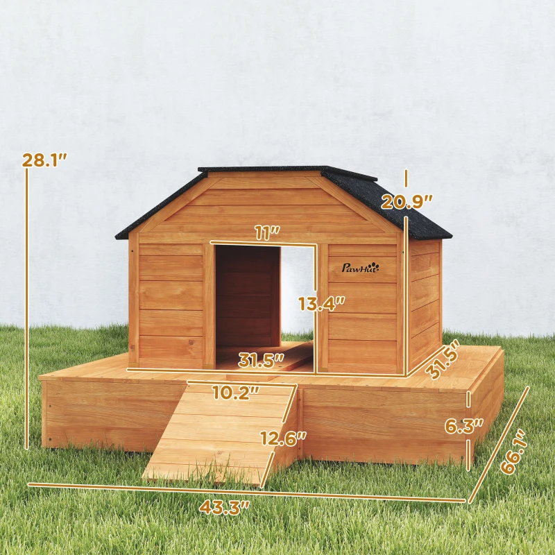 PawHut Floating Duck Coop, Wooden Duck House with Ramp and Waterproof Asphalt Roof, Small Animal House