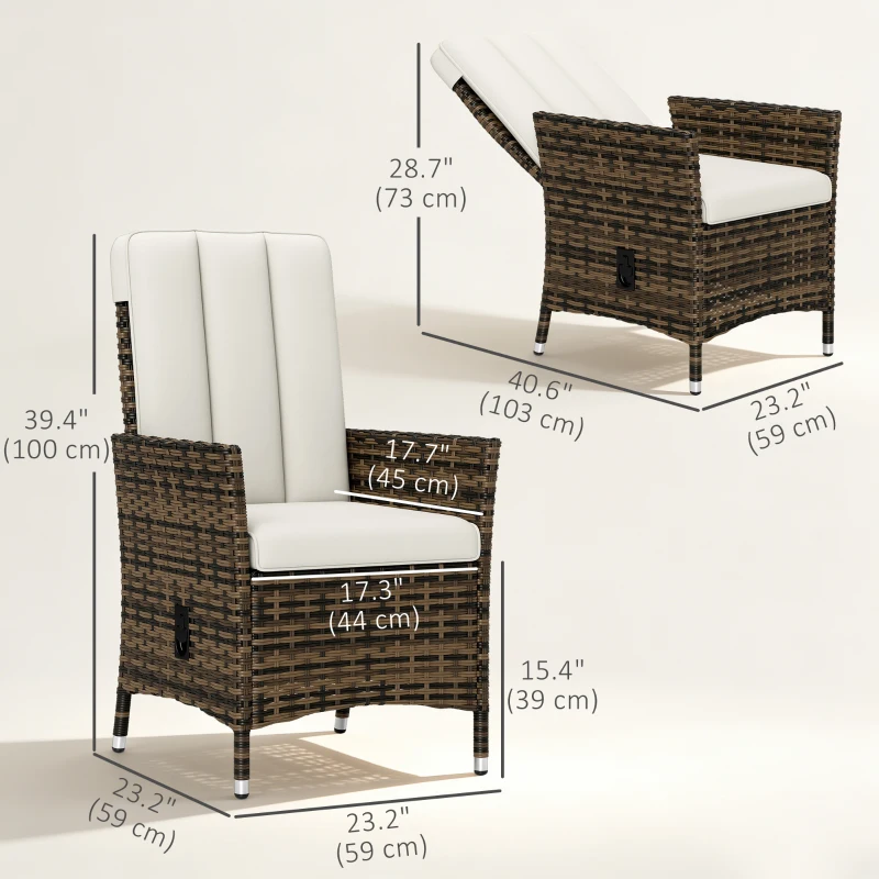 Outsunny Wicker Outdoor Recliner Chair, Wicker Reclining Patio Chair with Adjustable Backrest and Cushion, Cream White