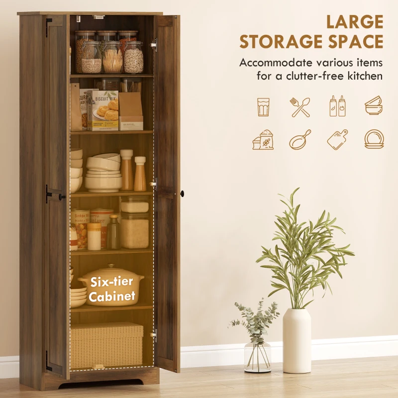 HOMCOM 67" Farmhouse Pantry Cabinet with 2 Doors, Tall Storage Cabinet with Adjustable Shelves, Brown Wood Grain