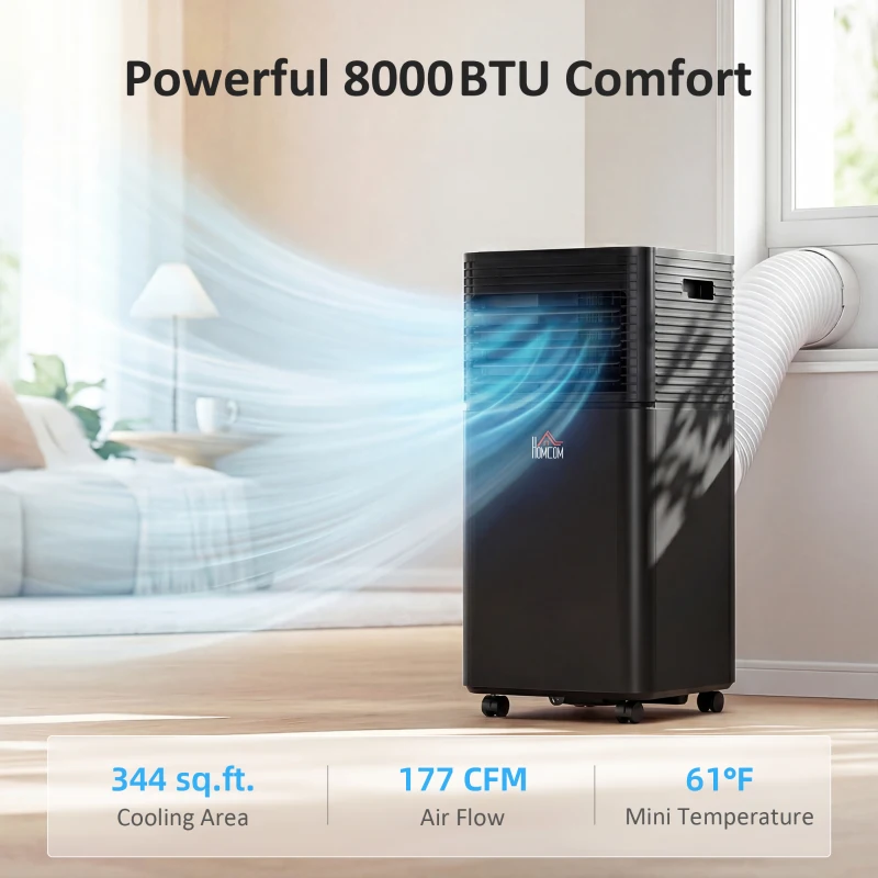 HOMCOM 8000 BTU Portable Air Conditioner with Fan & Dehumidifier Mode, Quiet AC Unit with Remote Control, 24-Hour Timer, Black