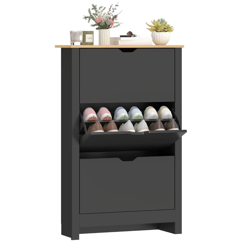 HOMCOM Shoe Storage Cabinet with 3 Flip Drawers and Adjustable Shelves for 12-18 Pairs of Shoes, Black