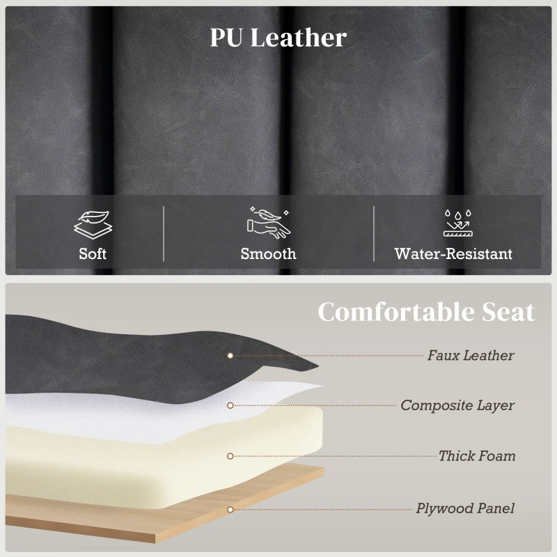 HOMCOM Bedroom Bench PU Leather End of Bed Bench with Cylindrical Seat and Metal Legs for Bedroom Living Room Hallway Black