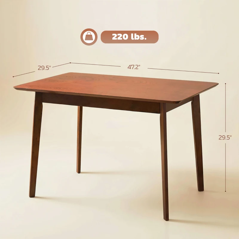 HOMCOM 47.2" Rectangle Dining Table for 4, Mid-Century Modern Kitchen Table with Rubber Wood Legs for Dining Room, Walnut