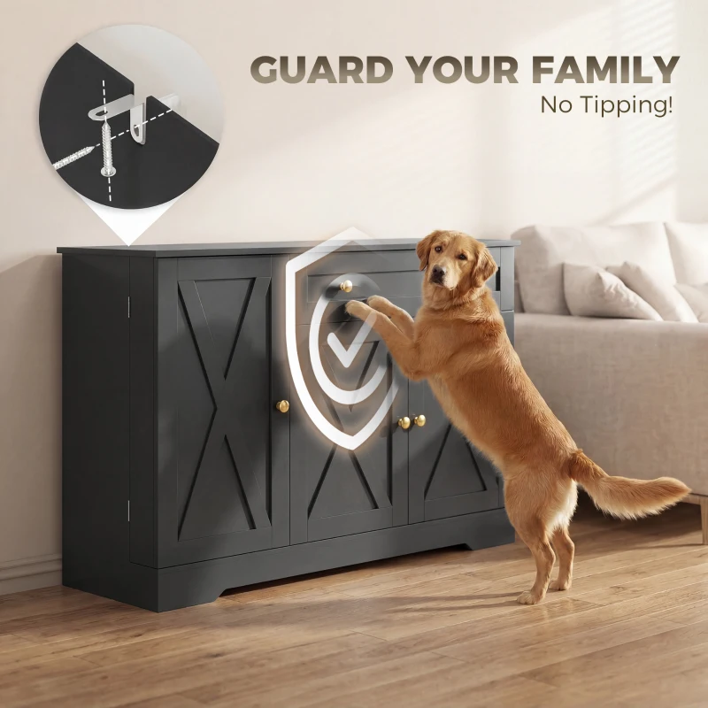 HOMCOM Sideboard Buffet Cabinet, Farmhouse Coffee Bar Cabinet with Door Shelves, Adjustable Shelves, Drawer, Barn Doors, Black