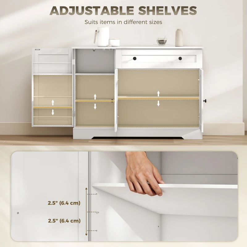 HOMCOM Sideboard Buffet Cabinet, Farmhouse Coffee Bar Cabinet with Door Shelves, Adjustable Shelves, Drawer, Barn Doors, White