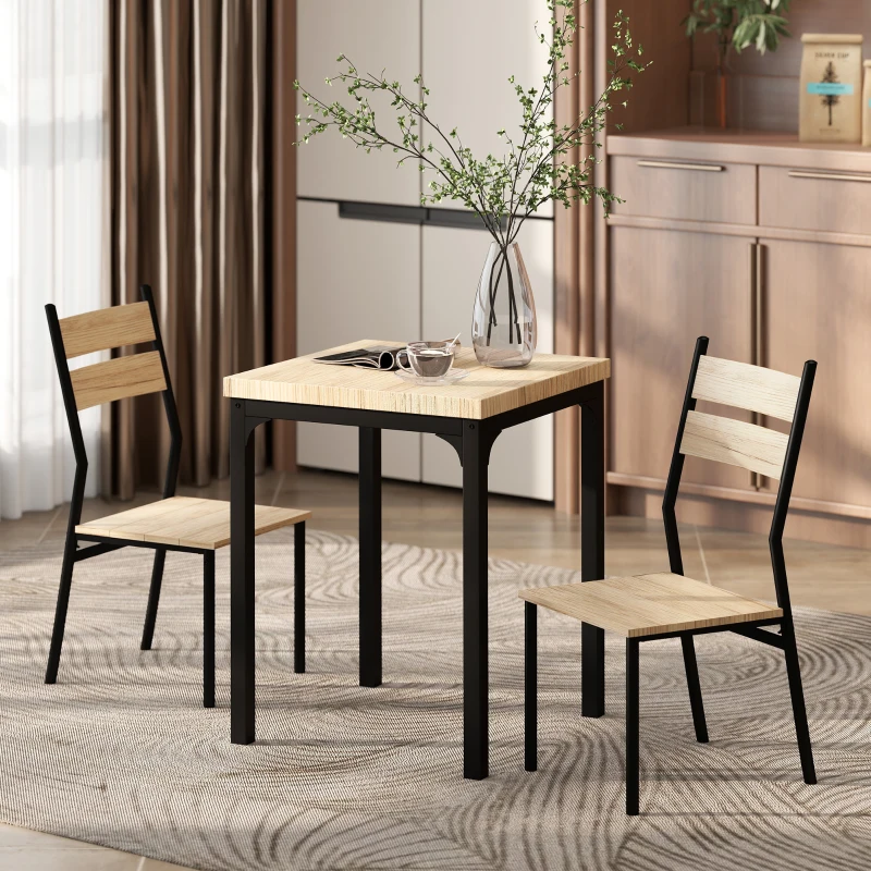 HOMCOM 3 Piece Dining Table Set for 2, Modern Kitchen Table and Chairs, Dining Room Set for Breakfast Nook, Light Wood Grain
