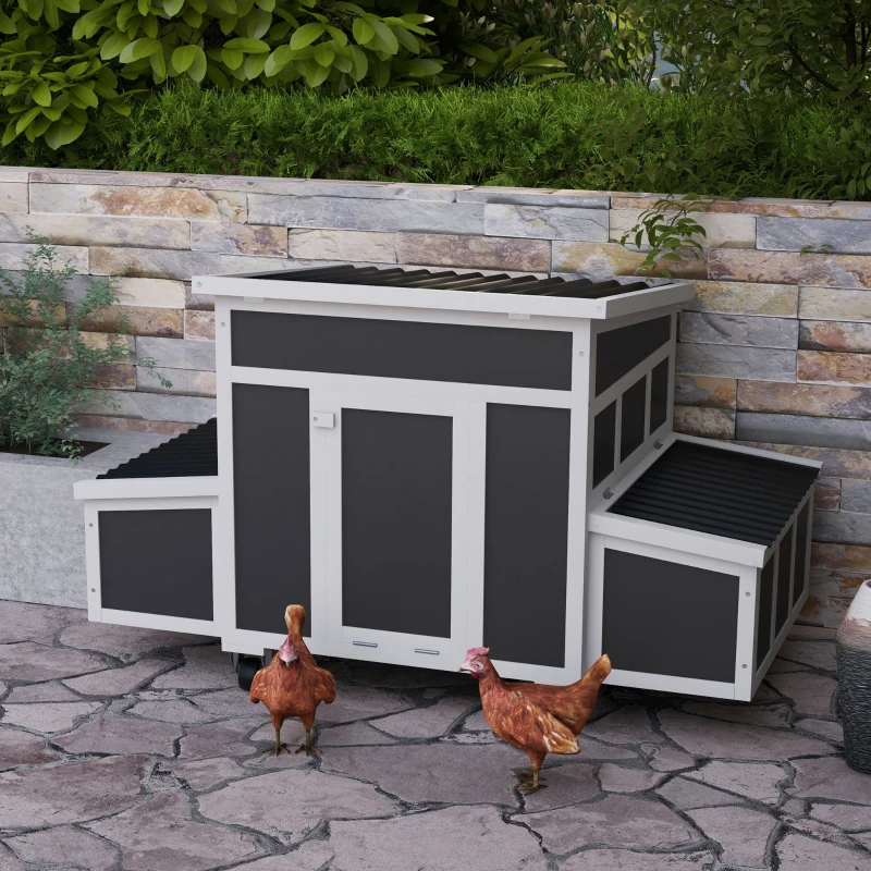 PawHut Wooden Chicken Coop with Nesting Box for 6 Chickens, Dark Grey