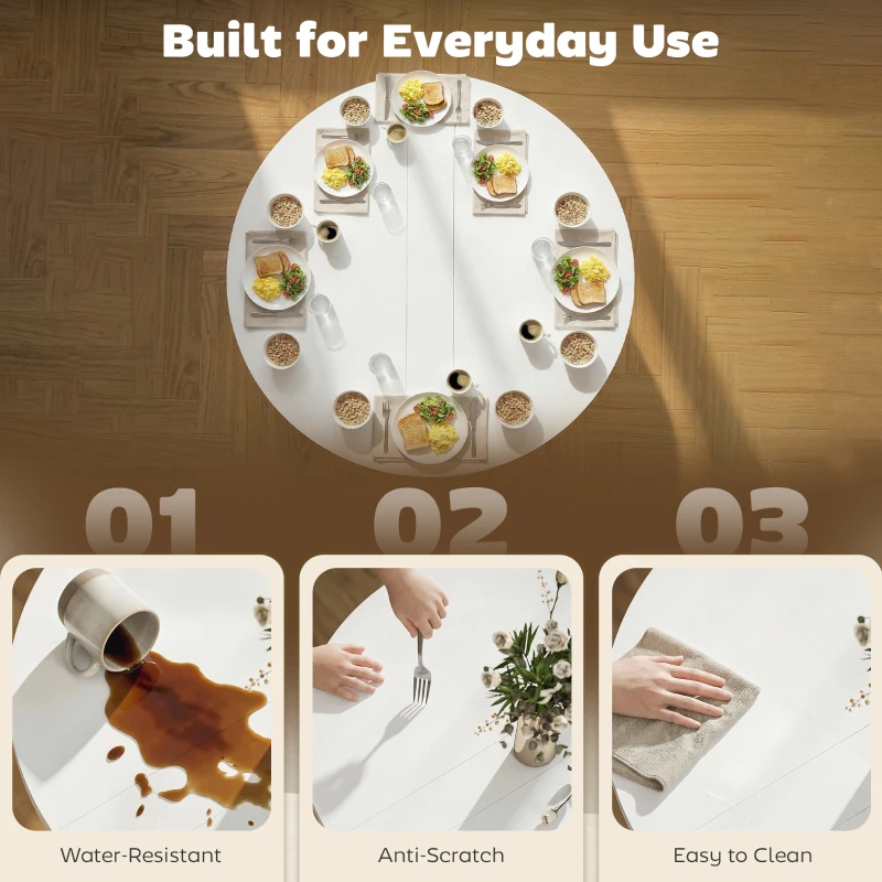 HOMCOM Folding Dining Table for 3-6 People, 47" Round Drop Leaf Kitchen Table with Steel Frame, White