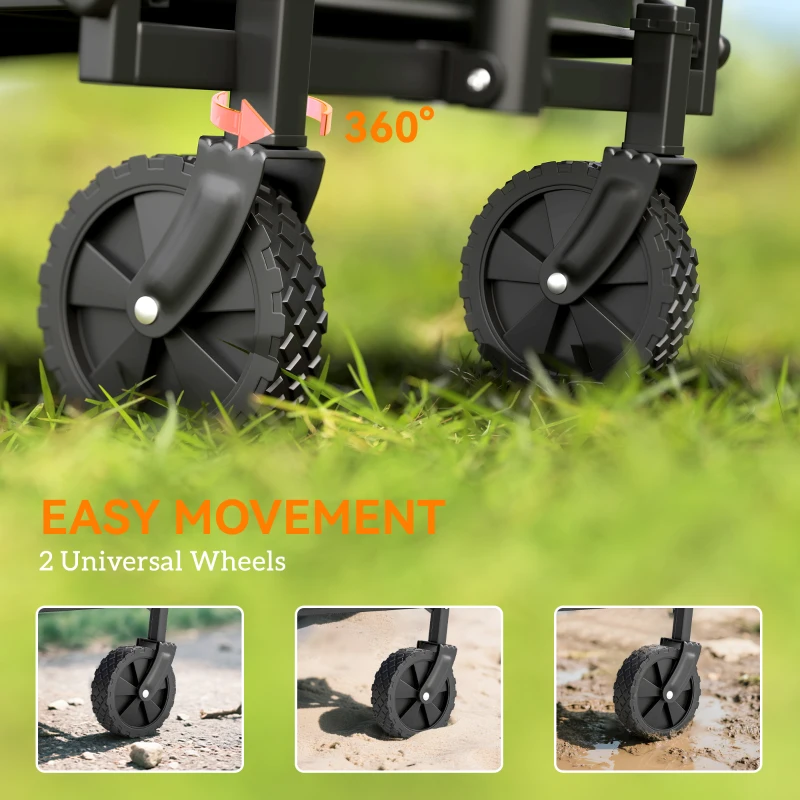 Outsunny Small Collapsible Folding Garden Cart, Heavy Duty Lawn Wagon with Universal Wheels and Adjustable Handle, Black