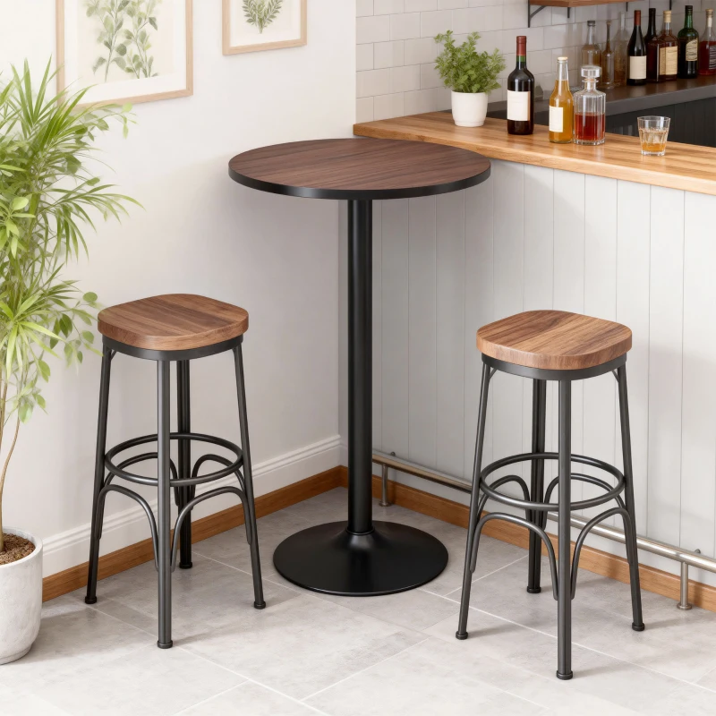 HOMCOM 41" H Bar Height Round Bar Table, Rustic Industrial Pub Table, Elm Wood Top Bistro Table with Metal Base
