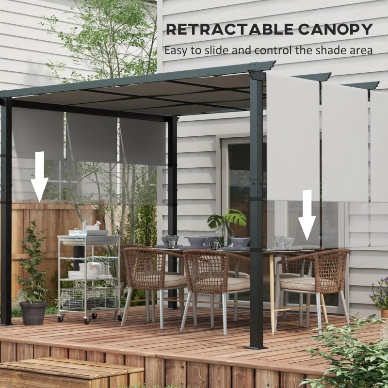Outsunny 10' x 12' Metal Pergola, Outdoor Pergola with Retractable Canopy, for Garden, Patio, Backyard, Deck