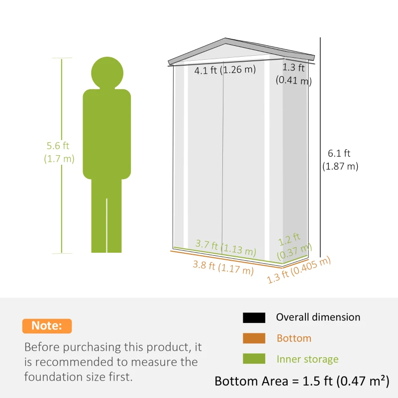 Outsunny Outdoor Storage Shed Apex Roof Metal Garden Shed with Shelf for Backyard, Light Grey