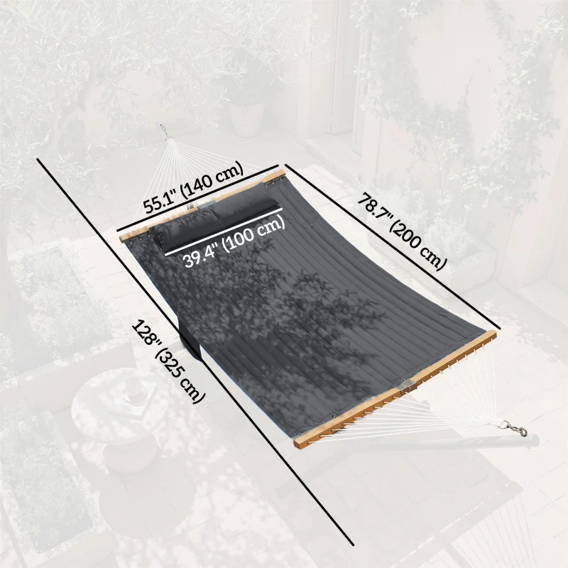 Outsunny Outdoor Hammock Padded Camping Hammock with Pillow & Spreader Bars 200 x 140 cm Grey