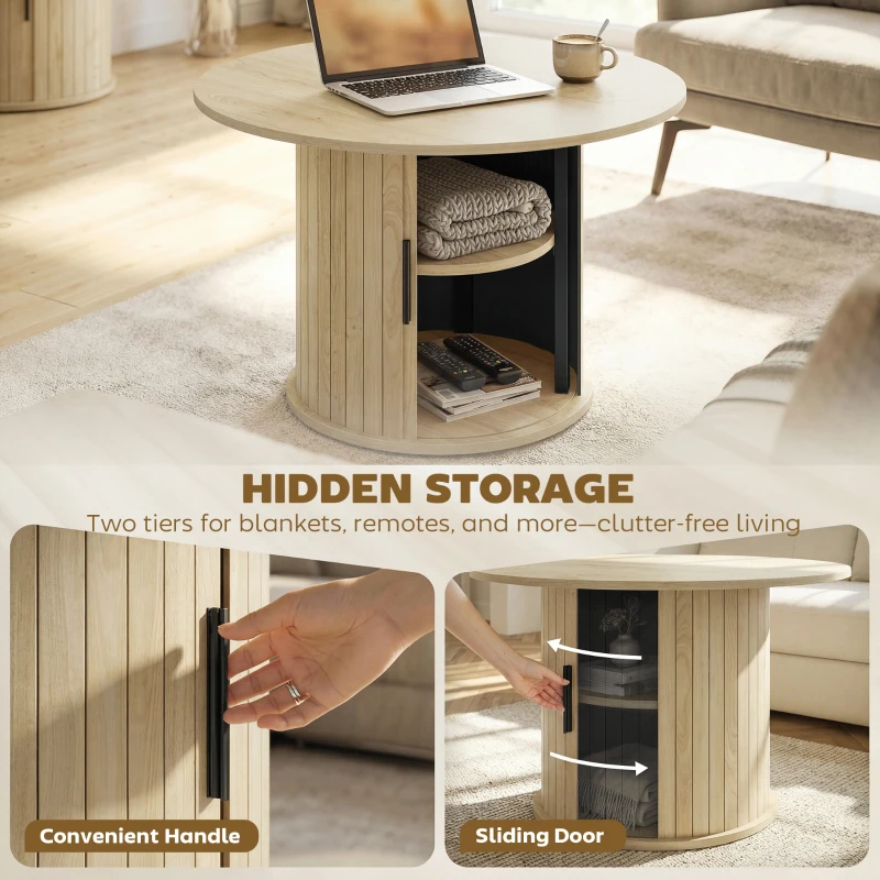 HOMCOM Round Coffee Table, 31.5" Center Table, Natural Wood