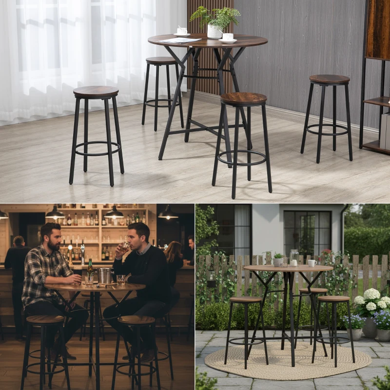 HOMCOM 5-Piece Bar Table and Chairs Set, Space Saving Dining Table & 4 Stools