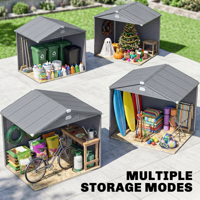 Outsunny 8' x 6' Plastic Garden Storage Shed with Latch Door, Vents, Sloped Roof, Dark Grey