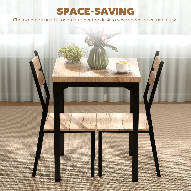HOMCOM 3 Piece Dining Table Set for 2, Modern Kitchen Table and Chairs, Dining Room Set for Breakfast Nook, Light Wood Grain