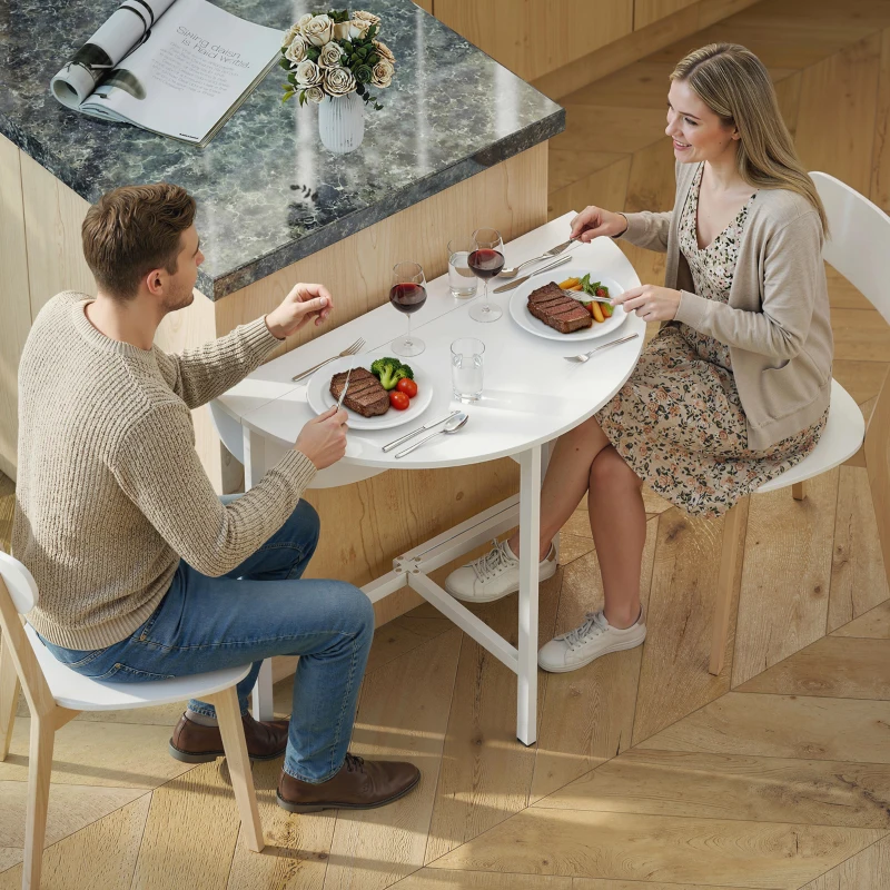 HOMCOM Drop Leaf Table, Folding Dining Table for Small Spaces 80 cm, White