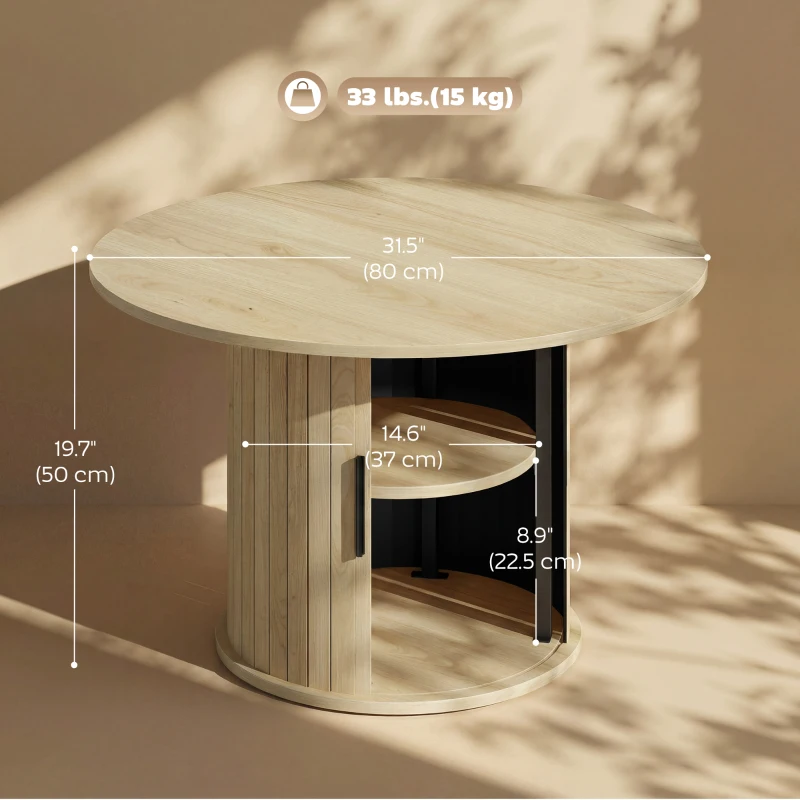 HOMCOM Round Coffee Table, 31.5" Center Table, Natural Wood