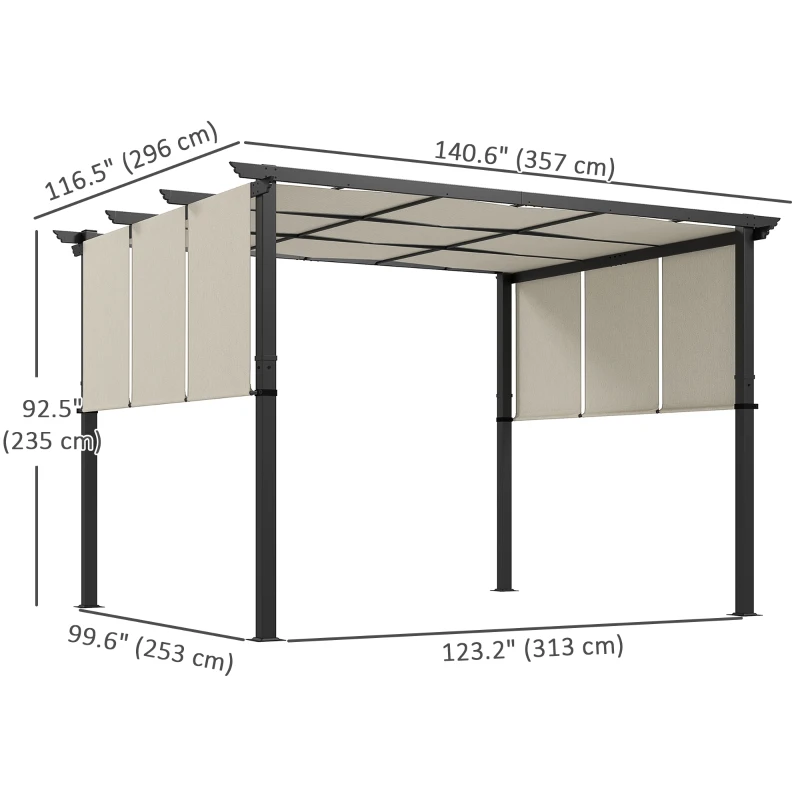 Outsunny 10' x 12' Metal Pergola, Outdoor Pergola with Retractable Canopy, for Garden, Patio, Backyard, Deck