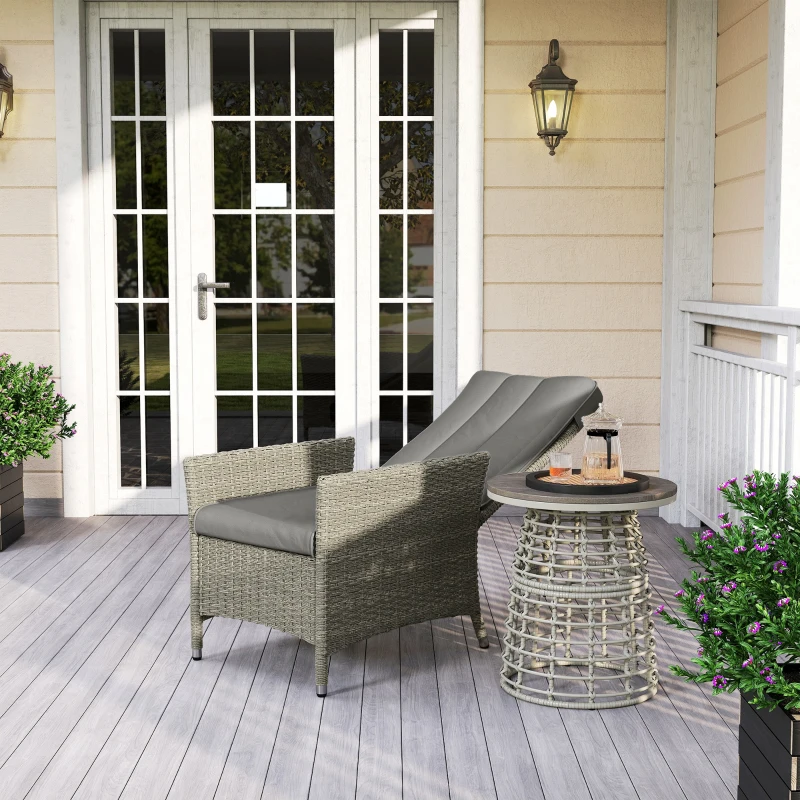 Outsunny Wicker Outdoor Recliner Chair, Wicker Reclining Patio Chair with Adjustable Backrest and Cushion, Grey