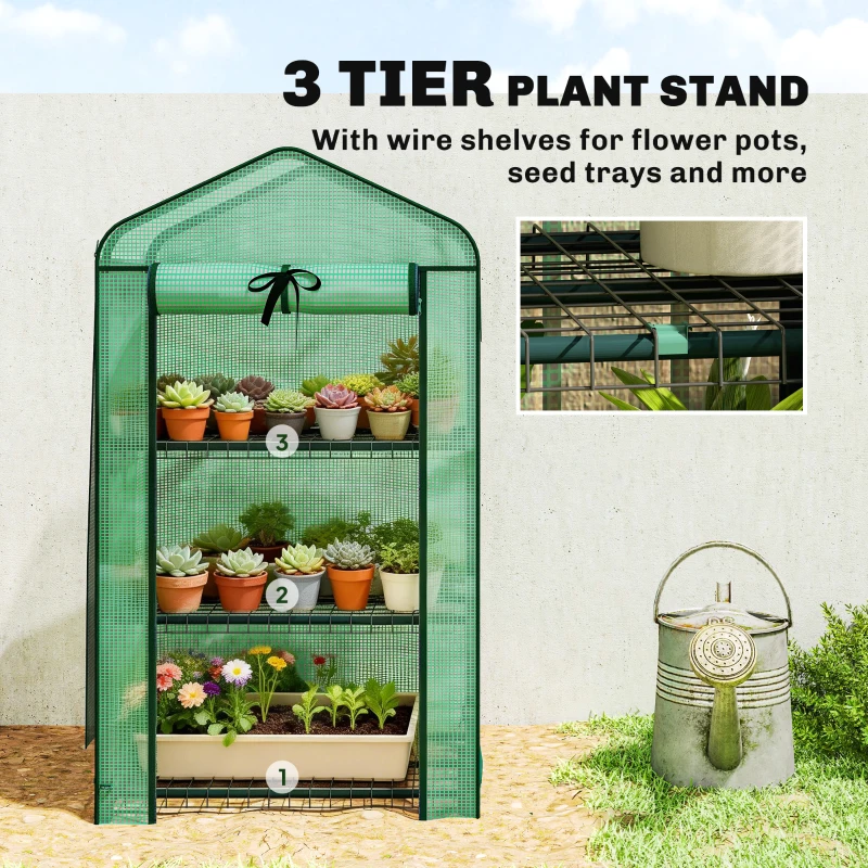 Outsunny Mini Greenhouse with Screen Roof, Portable Small Greenhouse with Roll-Up Zipper Door, 27.6" x 19.7" x 50", Green