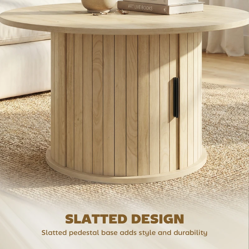 HOMCOM Round Coffee Table, 31.5" Center Table, Natural Wood