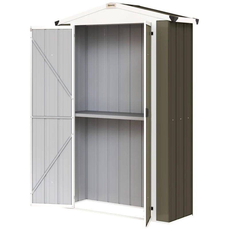 Outsunny Outdoor Storage Shed Apex Roof Metal Garden Shed with Shelf for Backyard, Light Grey