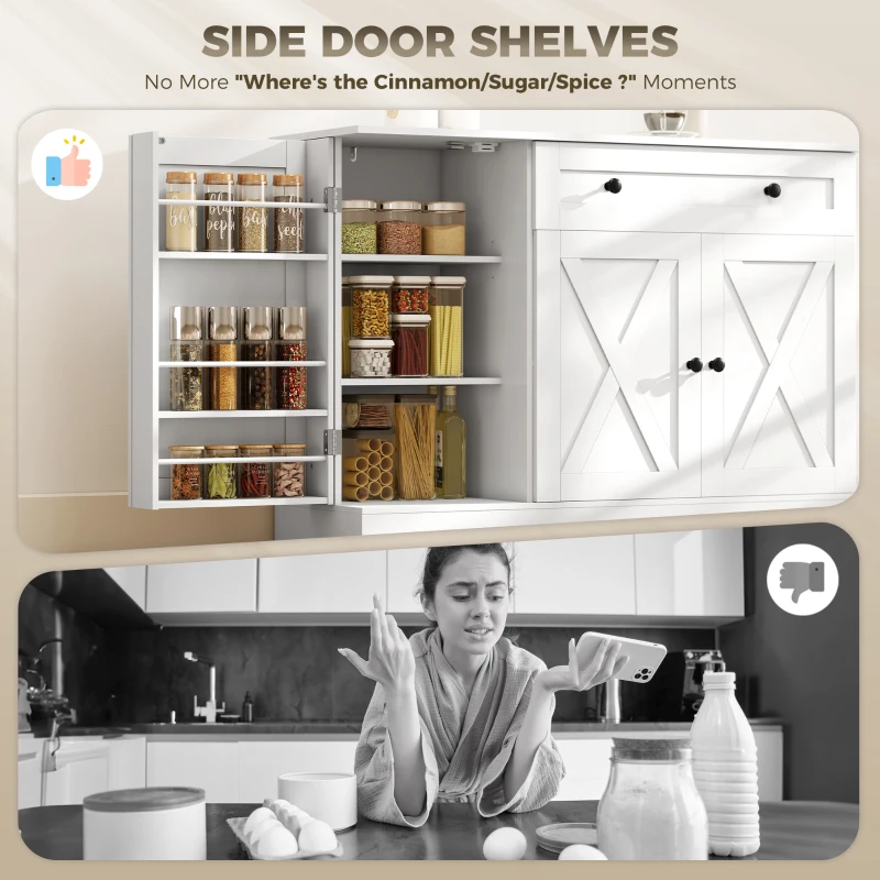 HOMCOM Sideboard Buffet Cabinet, Farmhouse Coffee Bar Cabinet with Door Shelves, Adjustable Shelves, Drawer, Barn Doors, White