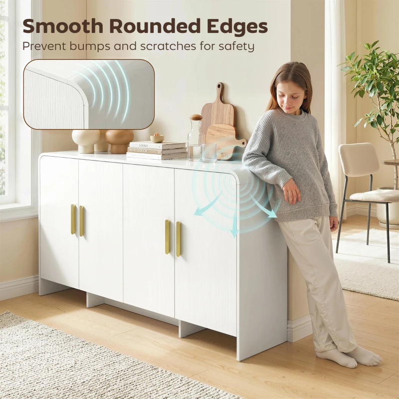 HOMCOM 60" Sideboard Buffet Cabinet with Soft Close Doors, TV Stand for TVs up to 72 Inch, White Wood Grain