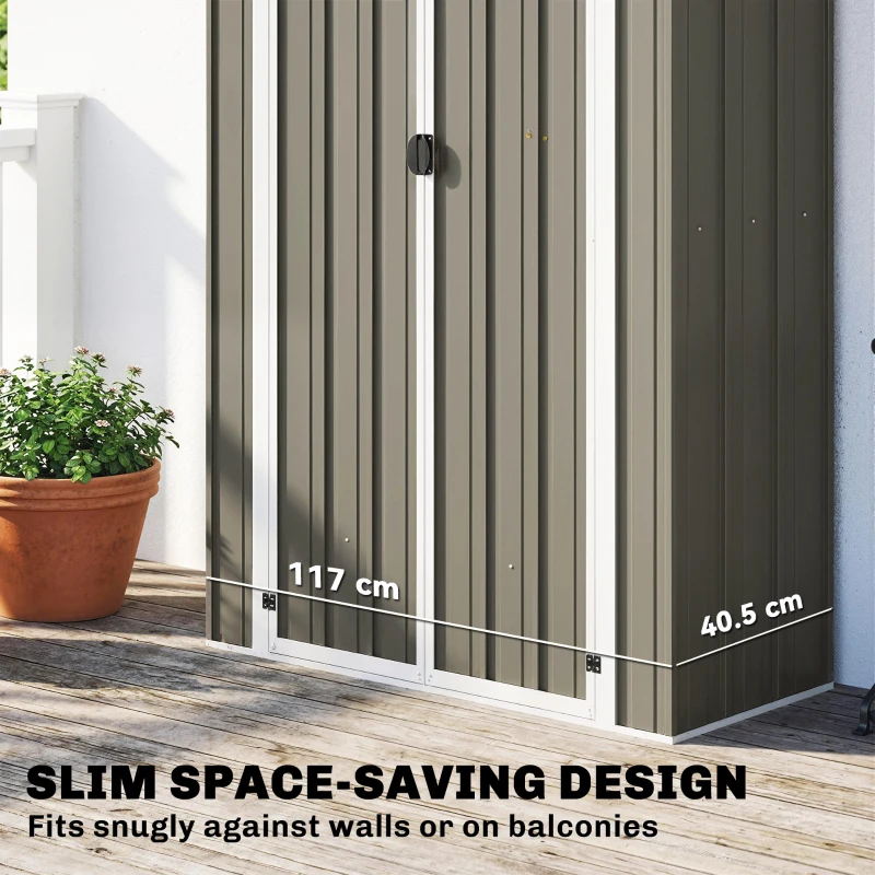 Outsunny Outdoor Storage Shed Apex Roof Metal Garden Shed with Shelf for Backyard, Light Grey