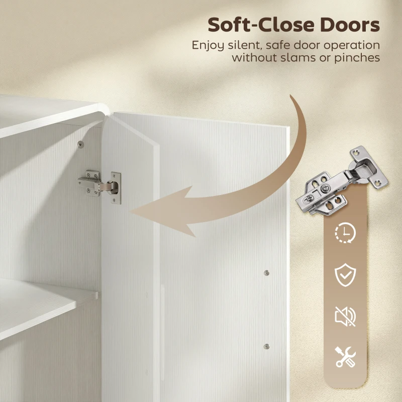 HOMCOM 60" Sideboard Buffet Cabinet with Soft Close Doors, TV Stand for TVs up to 72 Inch, White Wood Grain