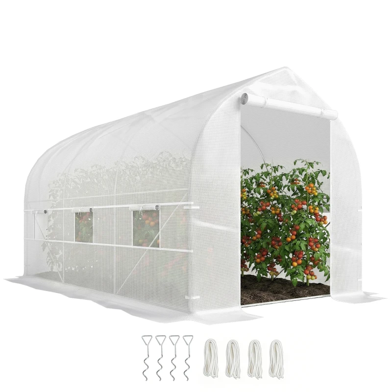Outsunny 11.5' x 6.6' x 6.6' Portable Walk-In Tunnel Greenhouse Garden Warm House - White
