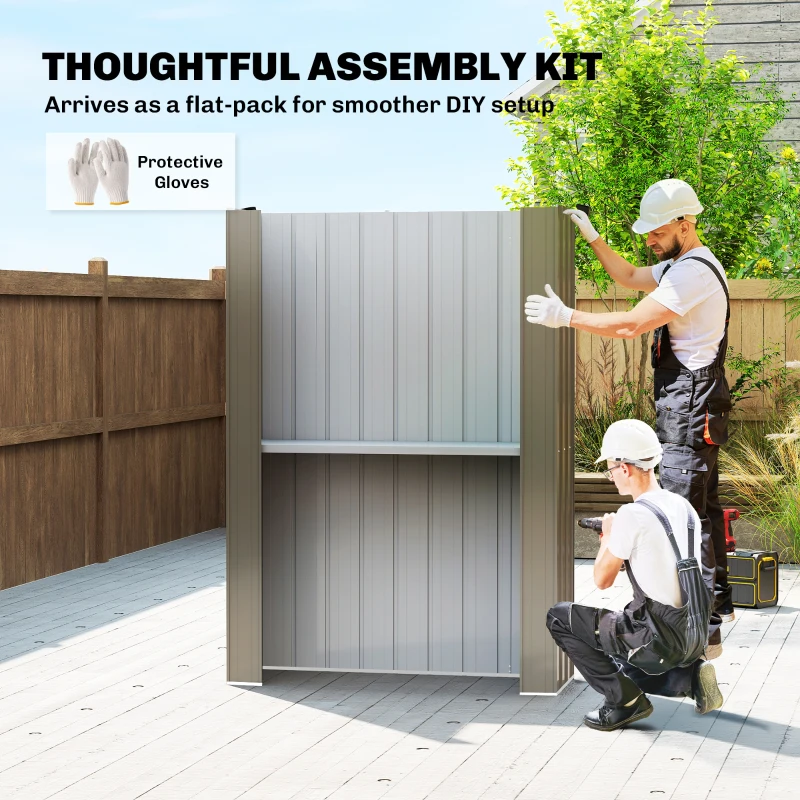 Outsunny Outdoor Storage Shed Apex Roof Metal Garden Shed with Shelf for Backyard, Light Grey