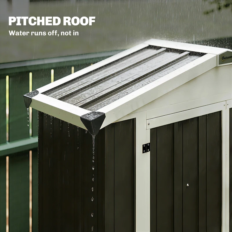 Outsunny Outdoor Storage Shed Apex Roof Metal Garden Shed with Shelf for Backyard, Light Grey