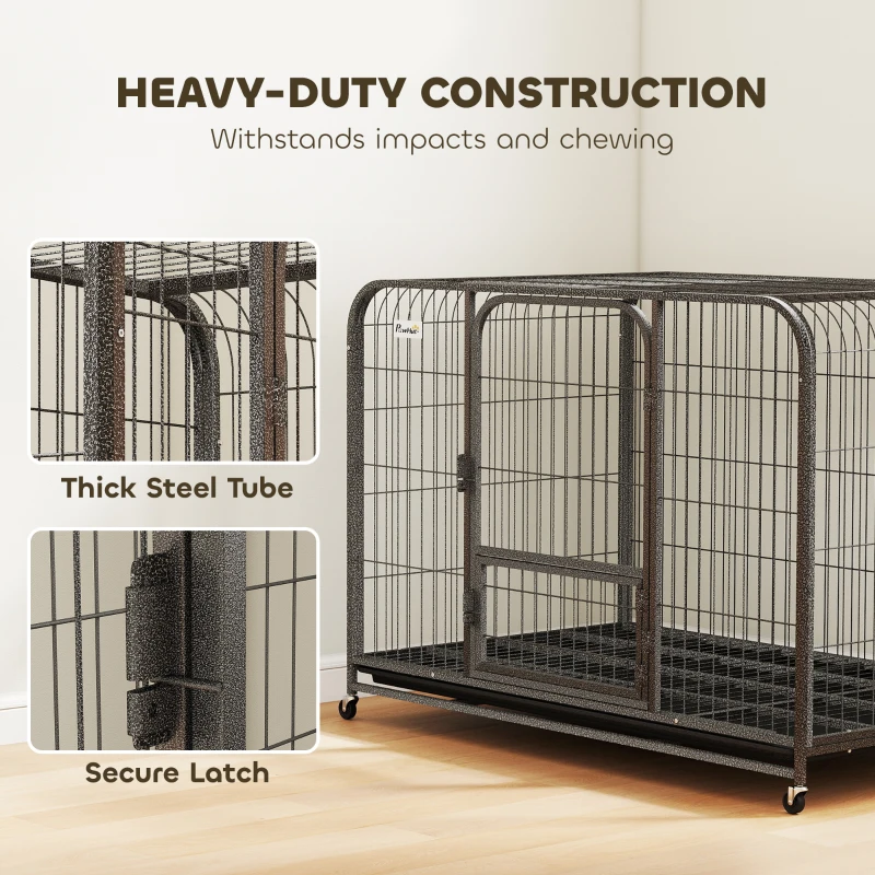 PawHut 48 Inch Heavy Duty Dog Crate, Large Metal Dog Cage with Lockable Wheels and Removable Tray