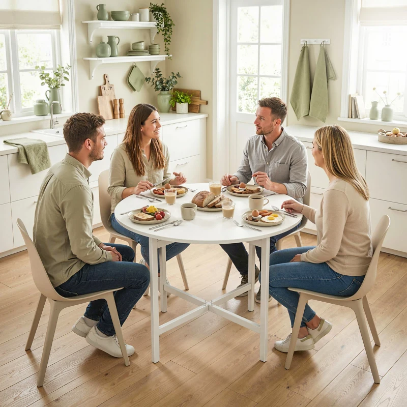 HOMCOM Drop Leaf Table, Folding Dining Table for Small Spaces 80 cm, White