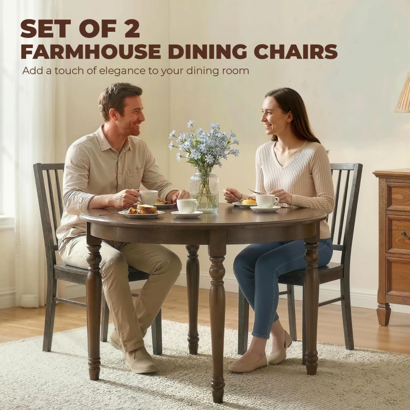 HOMCOM Dining Chairs Set of 2 Ergonomic Solid Wood, Armless Kitchen Chairs with Rubberwood Legs, Charcoal Gray