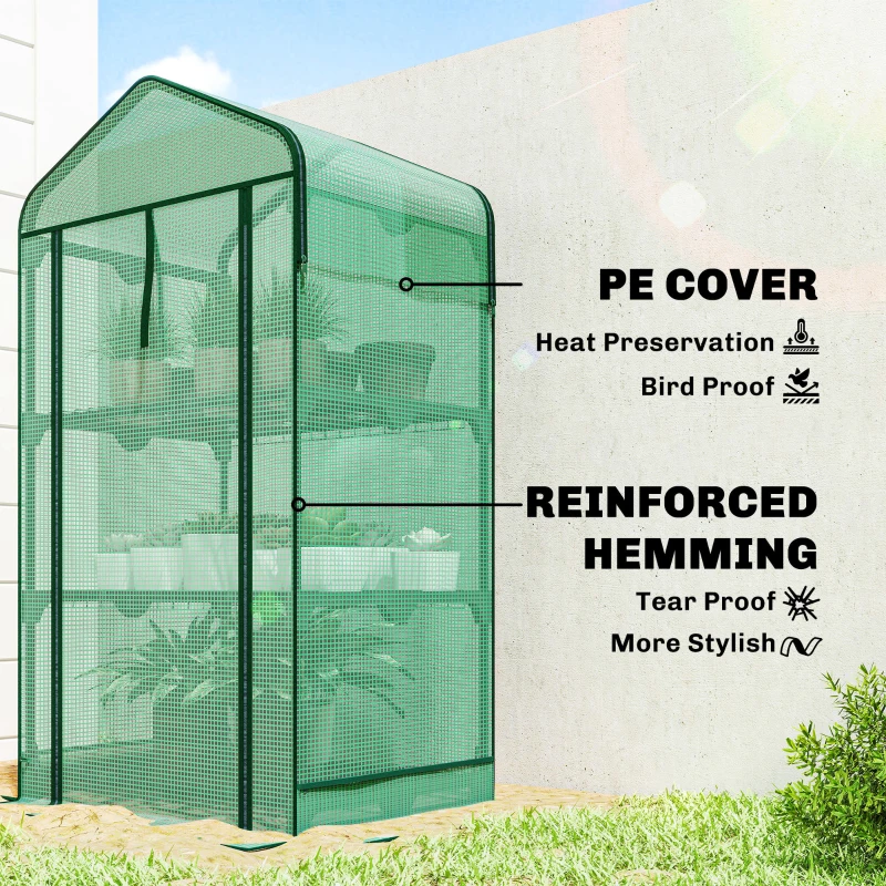 Outsunny Mini Greenhouse with Screen Roof, Portable Small Greenhouse with Roll-Up Zipper Door, 27.6" x 19.7" x 50", Green