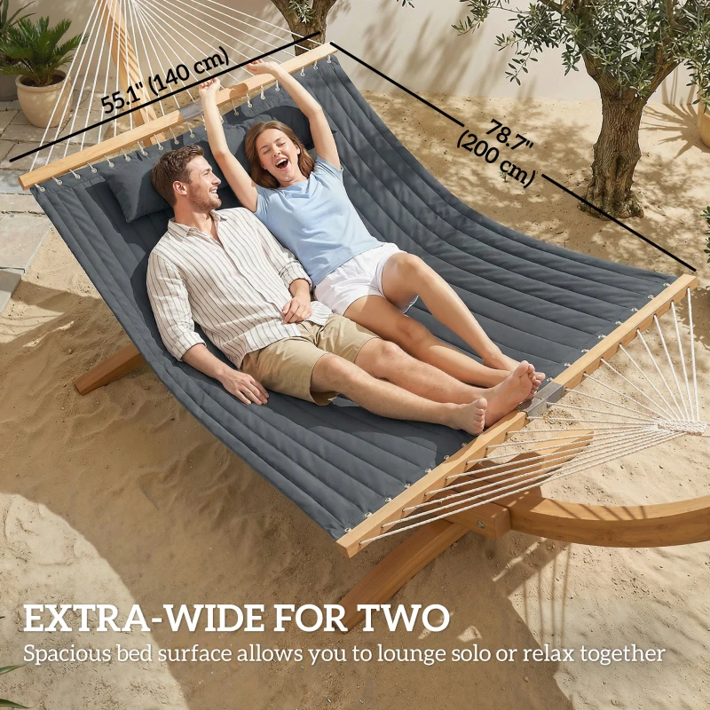 Outsunny Outdoor Hammock Padded Camping Hammock with Pillow & Spreader Bars 200 x 140 cm Grey